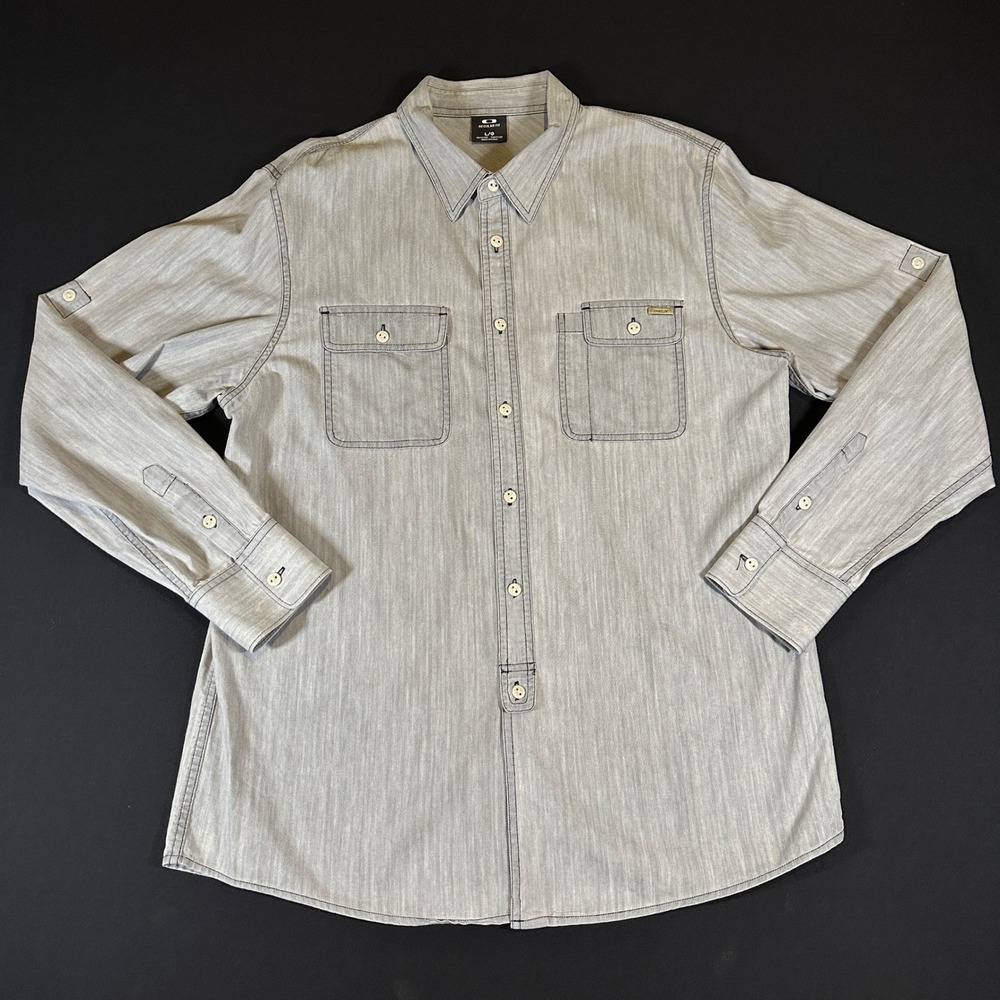 Oakley Tactical Shirt Mens Large‎ Button Down Long Sleeve Gray